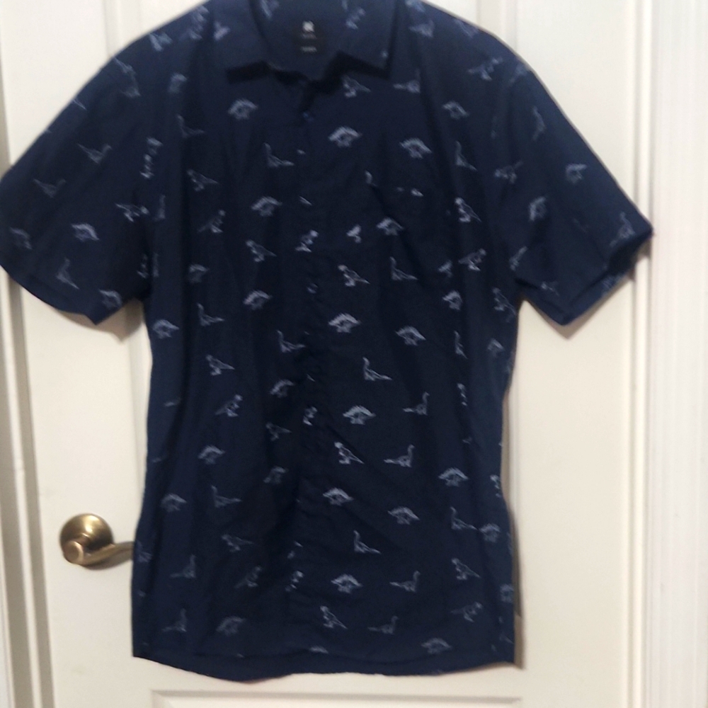Visive Navy Dinosaur Button Down Short Sleeve